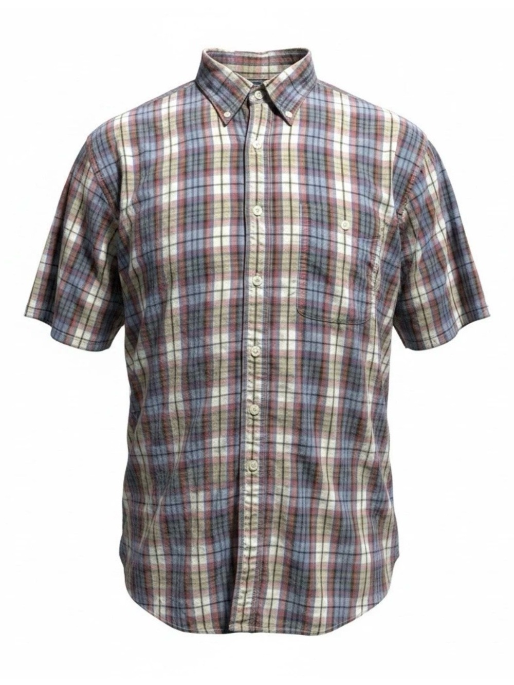 Men's Short-Sleeve Plaid Button-Down Shirt - Blue/Brown/White